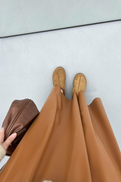 Leather Bell Skirt Tan