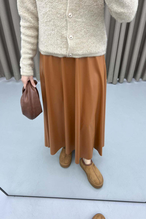 Leather Bell Skirt Tan