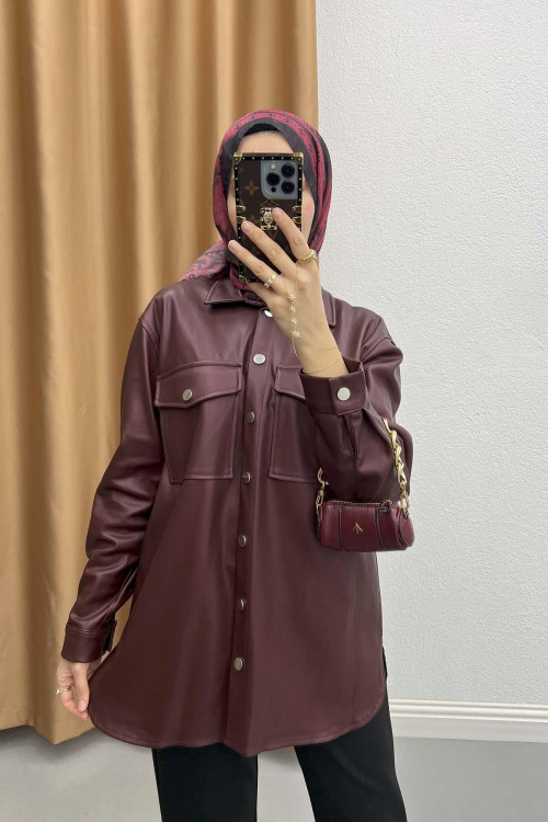 Leather Snap Shirt Claret Red