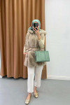 Fur Vest with Leather Details Beige