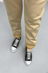 Leather Detailed Scuba Pants Beige