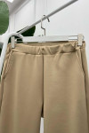 Leather Detailed Scuba Pants Beige