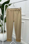 Leather Detailed Scuba Pants Beige