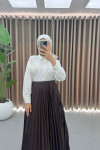 Leather Look Pleated Skirt Bitter Brown