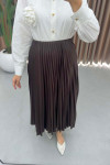 Leather Look Pleated Skirt Bitter Brown