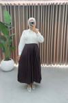 Leather Look Pleated Skirt Bitter Brown