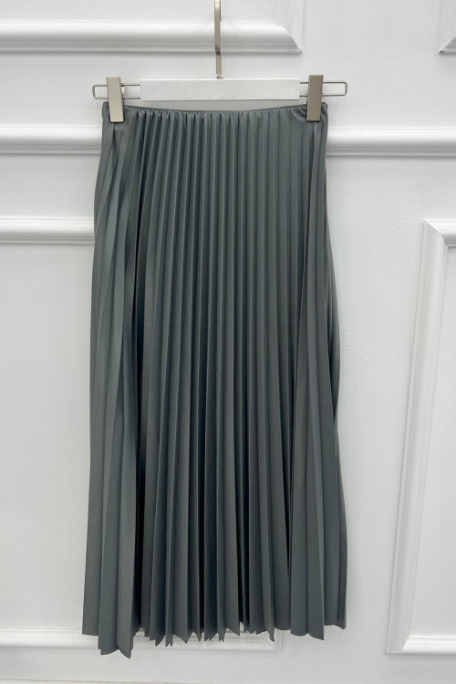 Leather Look Pleated Skirt Gray