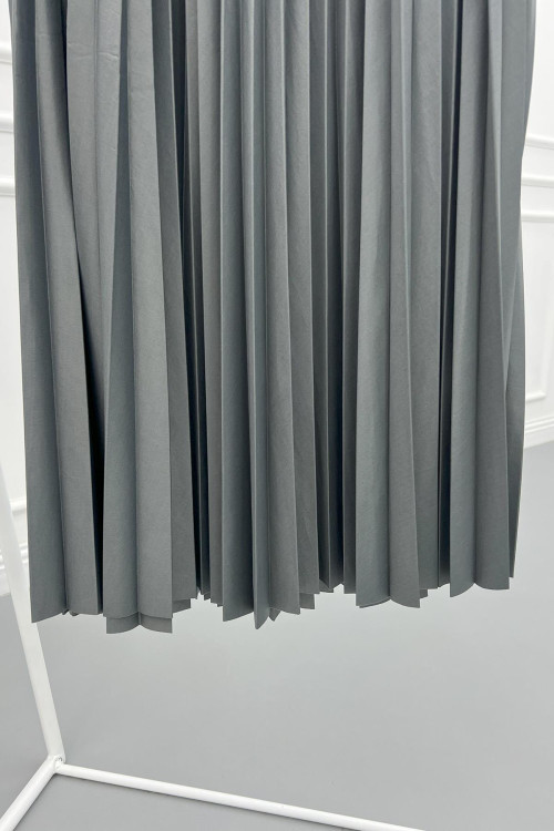 Leather Look Pleated Skirt Gray