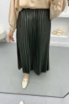 Leather Look Pleated Skirt Khaki