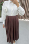 Leather Look Pleated Skirt Brown