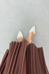 Leather Look Pleated Skirt Brown