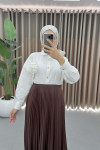 Leather Look Pleated Skirt Brown