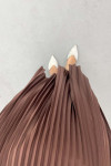 Leather Look Pleated Skirt Brown