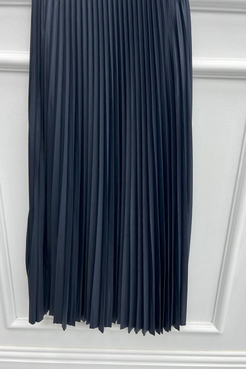 Leather Look Pleated Skirt Navy Blue