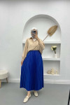 Leather Look Pleated Skirt Saxe Blue