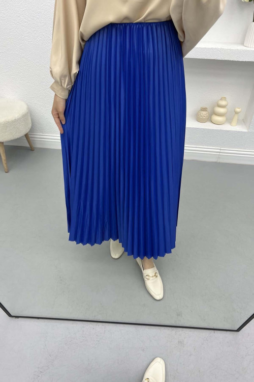 Leather Look Pleated Skirt Saxe Blue