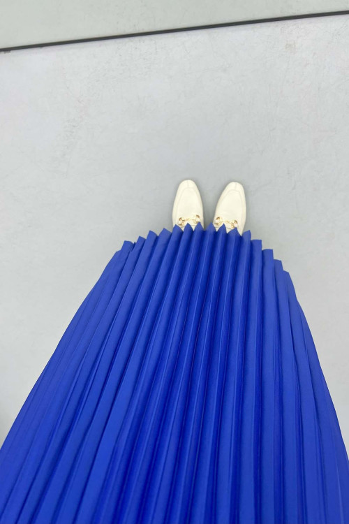 Leather Look Pleated Skirt Saxe Blue