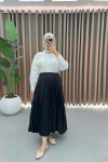 Leather Look Pleated Skirt Black