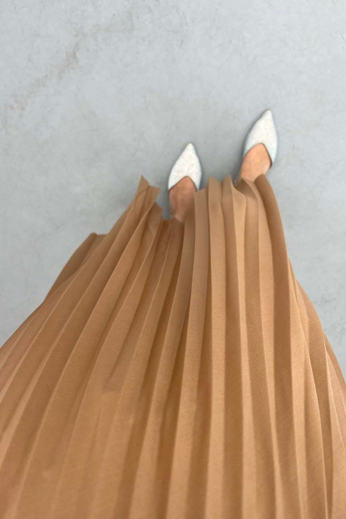 Leather Look Pleated Skirt Milky Coffee