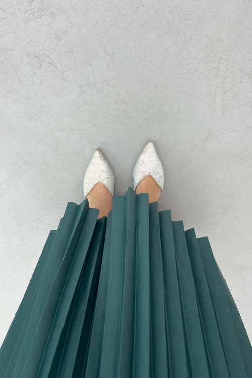 Leather Look Pleated Skirt Emerald Green