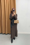 Leather Belted Knit Dress Bitter Brown