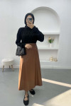 Leather Flared Skirt Brown