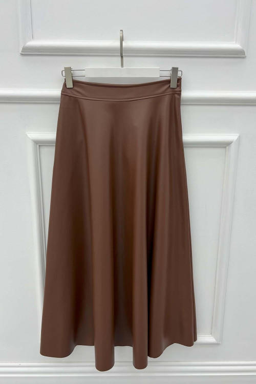 Leather Flared Skirt Brown