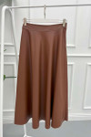 Leather Flared Skirt Brown