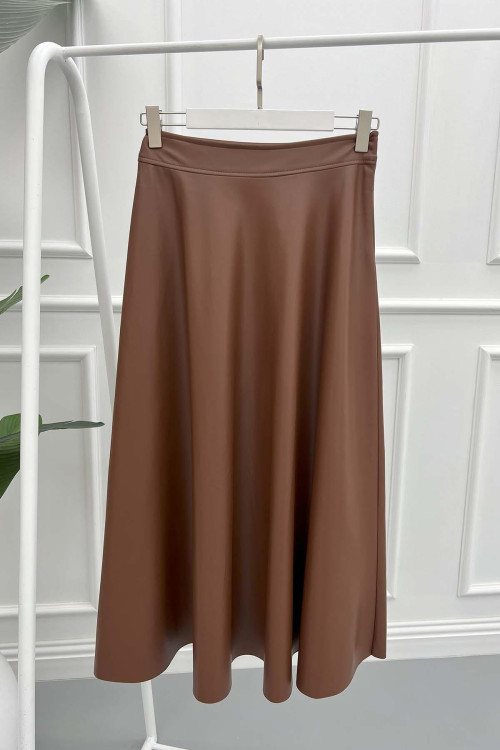 Leather Flared Skirt Brown