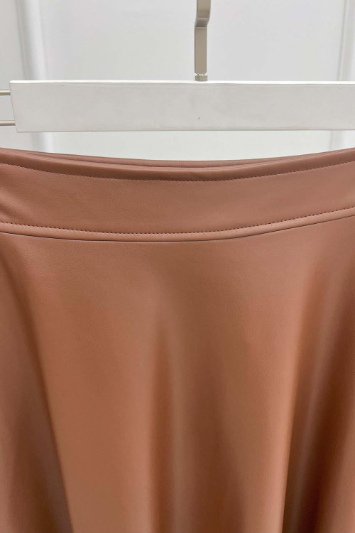 Leather Flared Skirt Brown