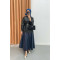 Leather Flared Skirt Navy Blue