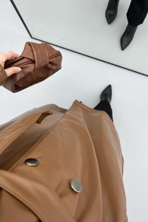 Leather Trench Coat Brown