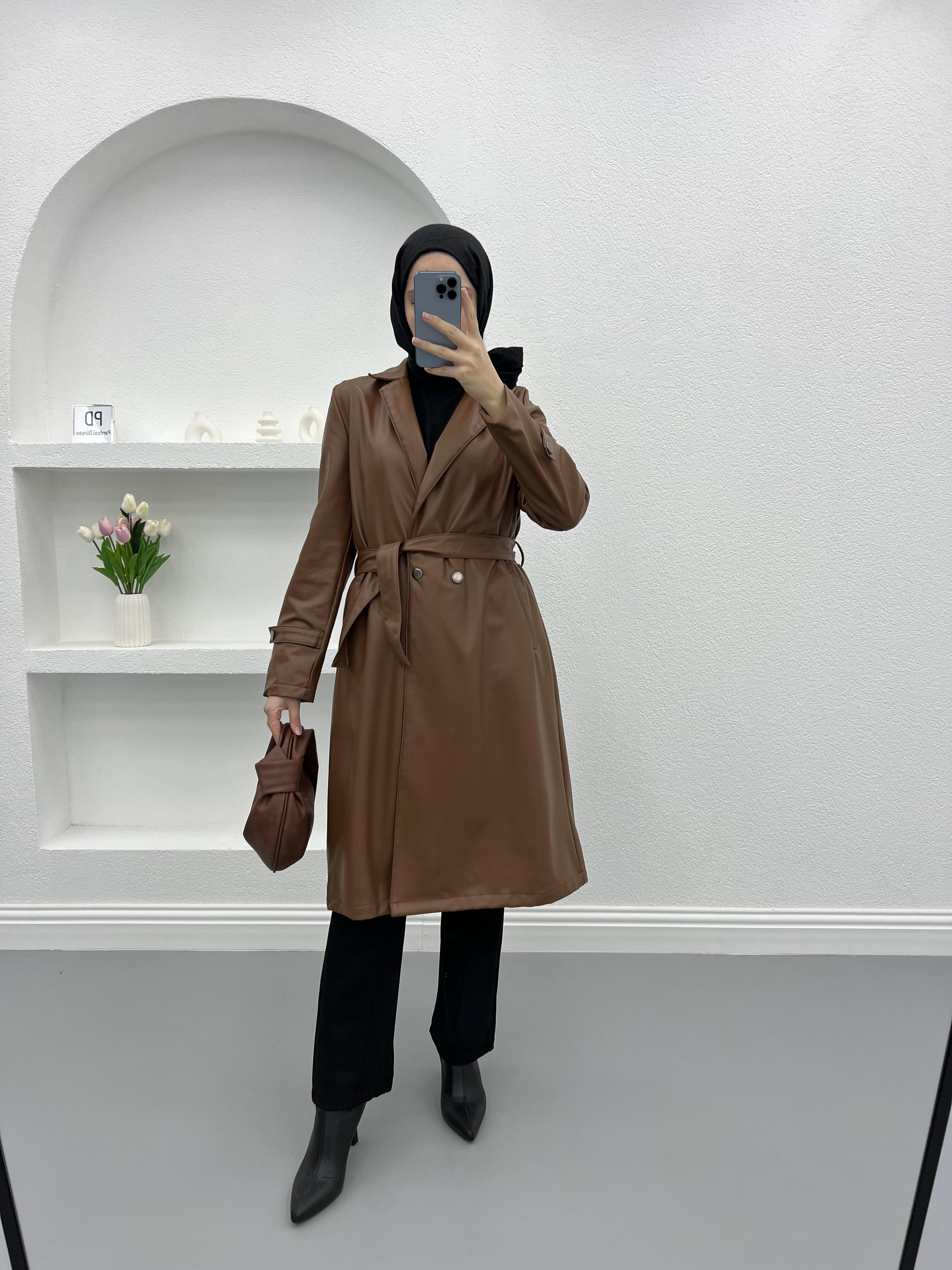 Leather Trench Coat Brown