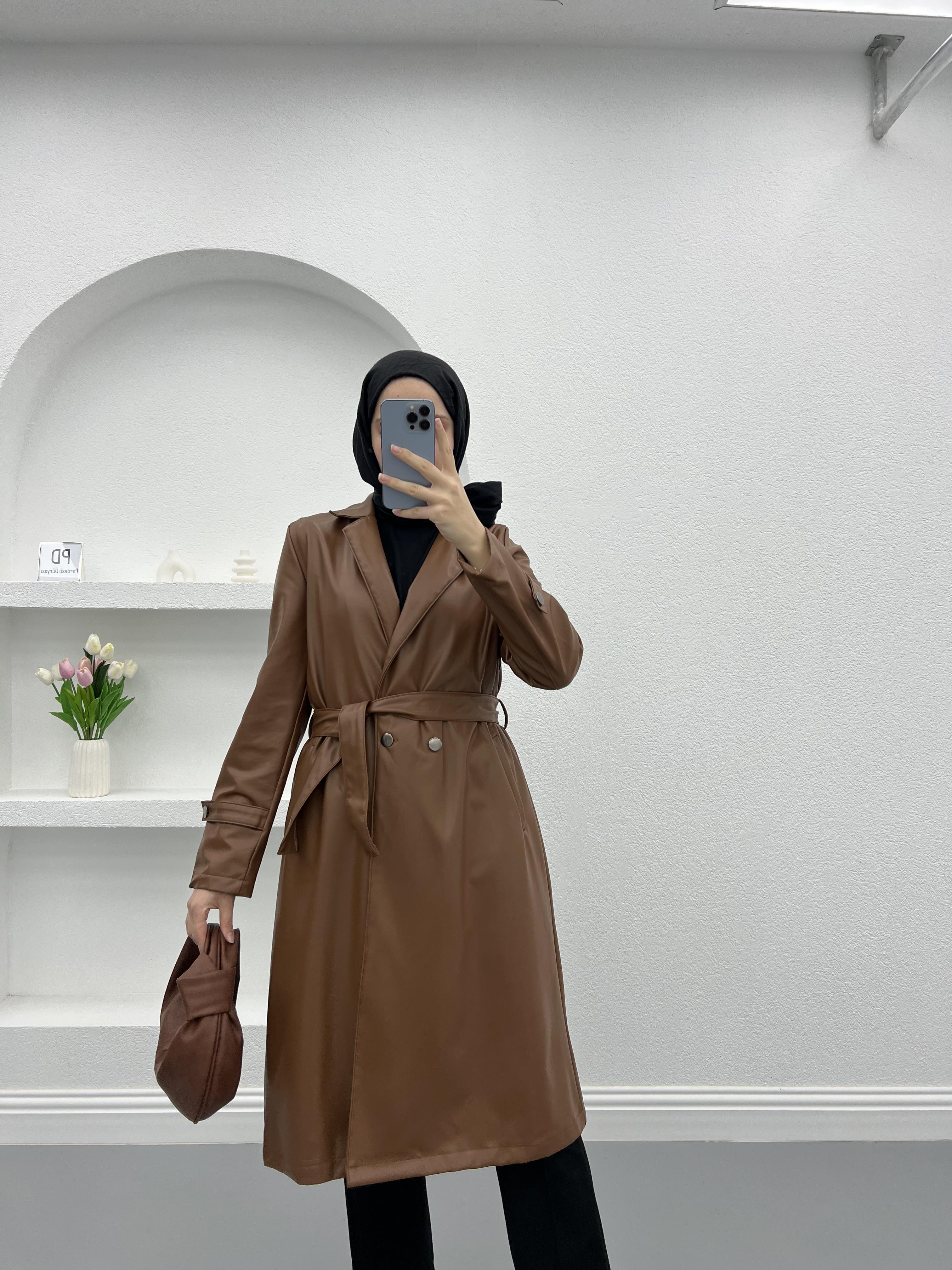 Leather Trench Coat Brown