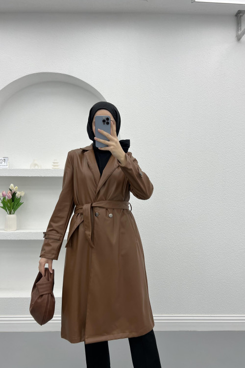 Leather Trench Coat Brown