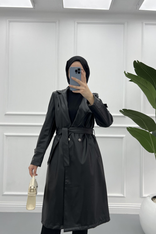 Leather Trench Coat Black