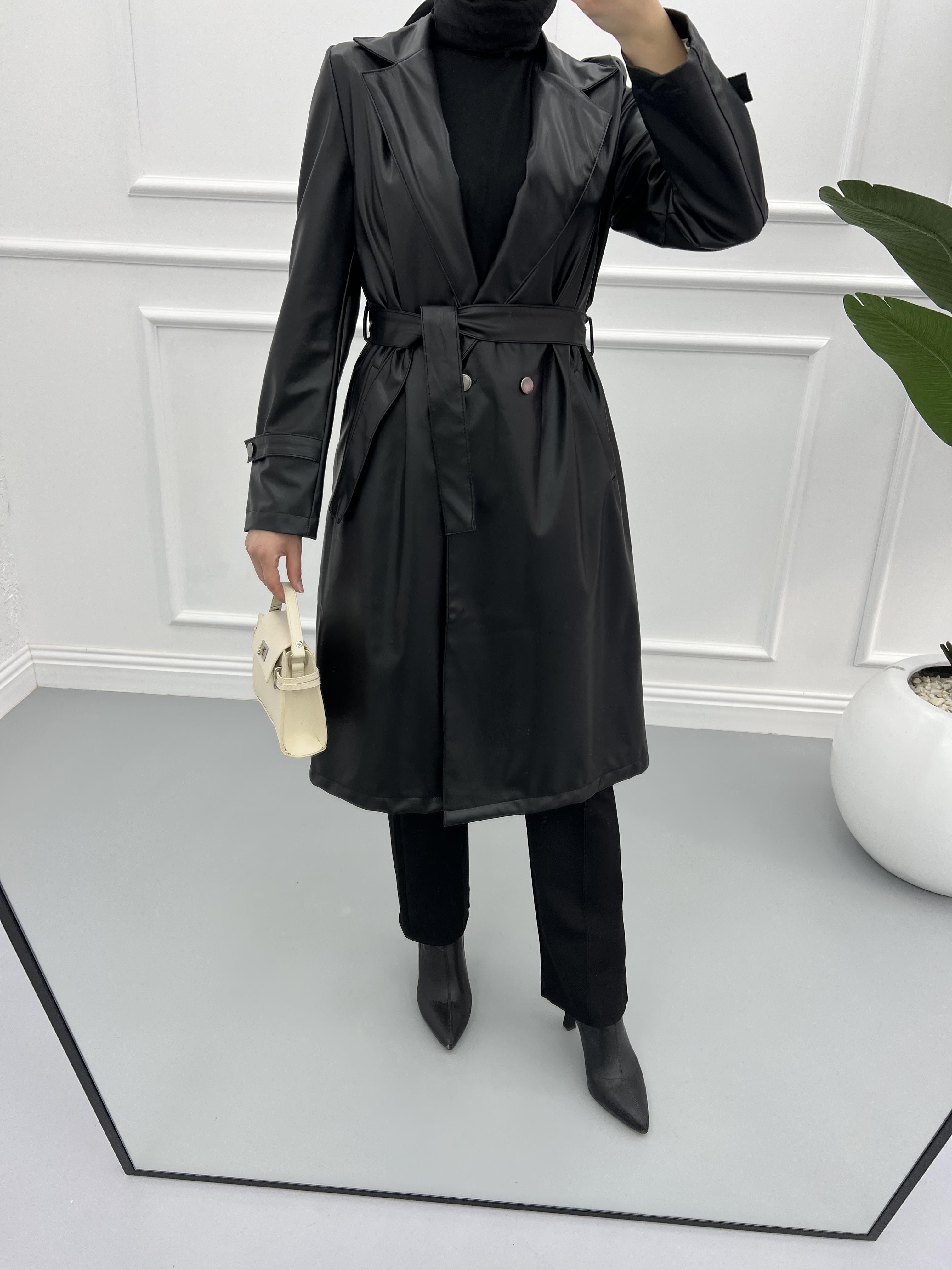 Leather Trench Coat Black