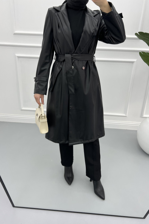 Leather Trench Coat Black