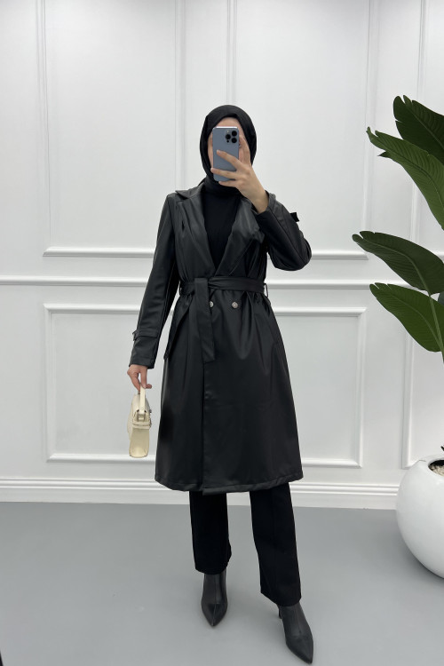 Leather Trench Coat Black