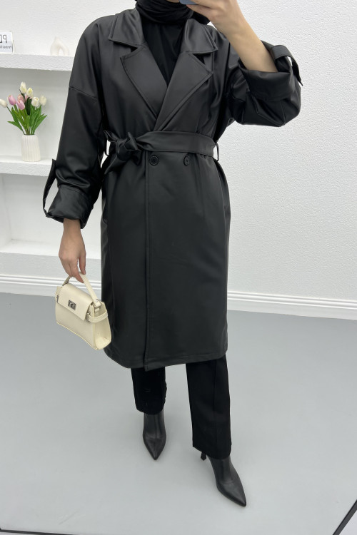 Leather Trench Coat Black