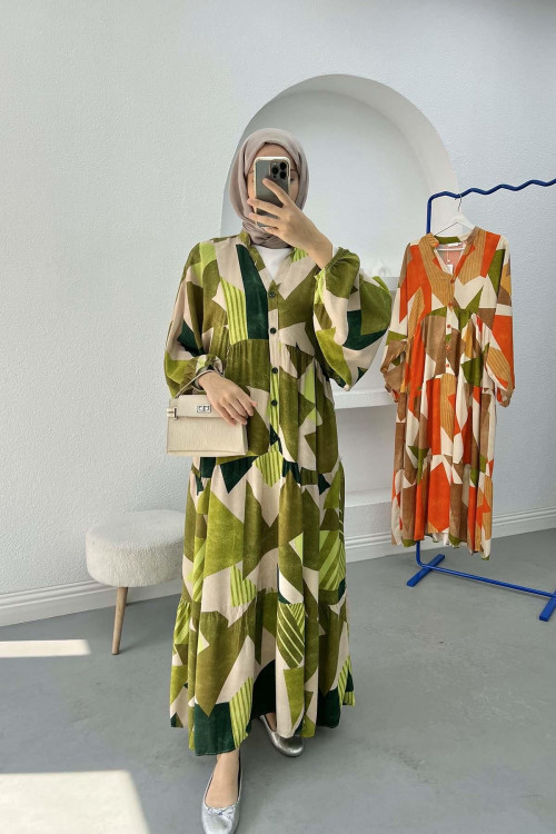 Patterned Dress Green