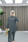 Patterned Shirt Set Black