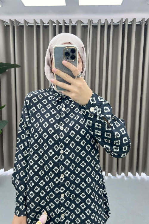 Patterned Shirt Set Black