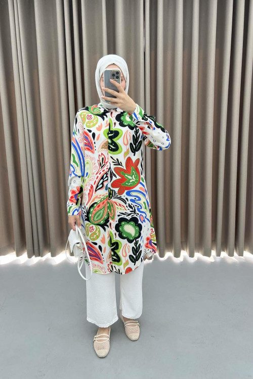 Patterned Shirt Tunic Multicolor