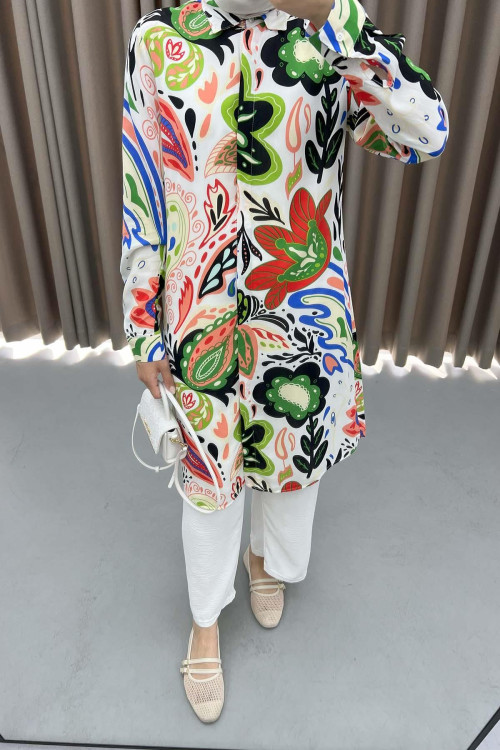 Patterned Shirt Tunic Multicolor