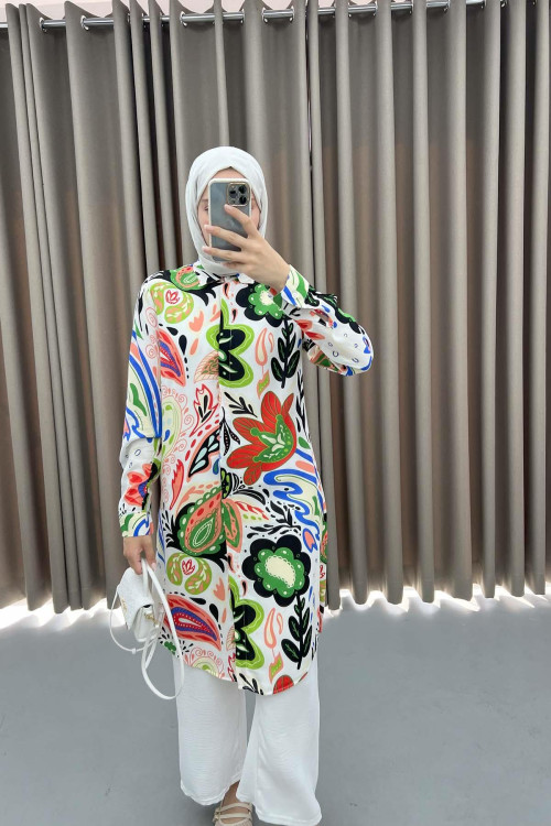 Patterned Shirt Tunic Multicolor