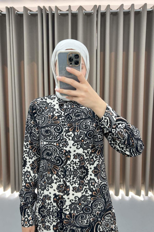 Patterned Shirt Tunic Black