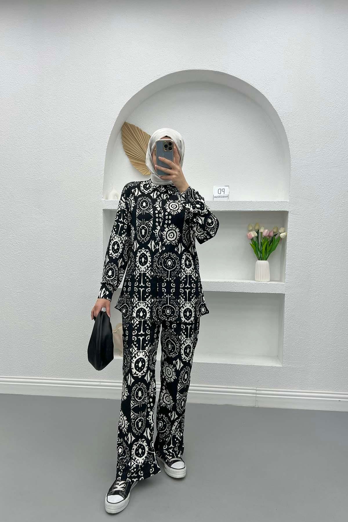 Patterned Two Piece Suit Black