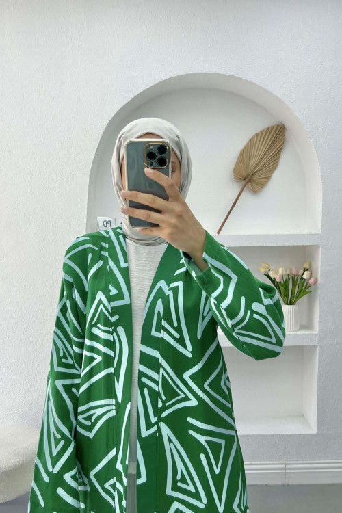 Patterned Linen Kimono Benetton Green