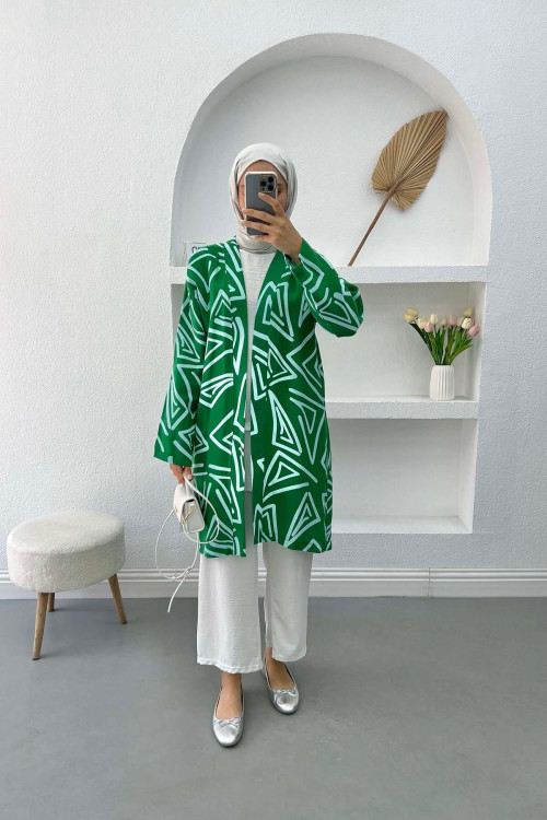 Patterned Linen Kimono Benetton Green